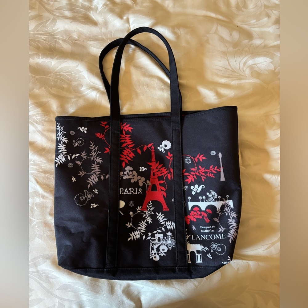 Lancôme Black and Red Paris Canvas Tote Bag
